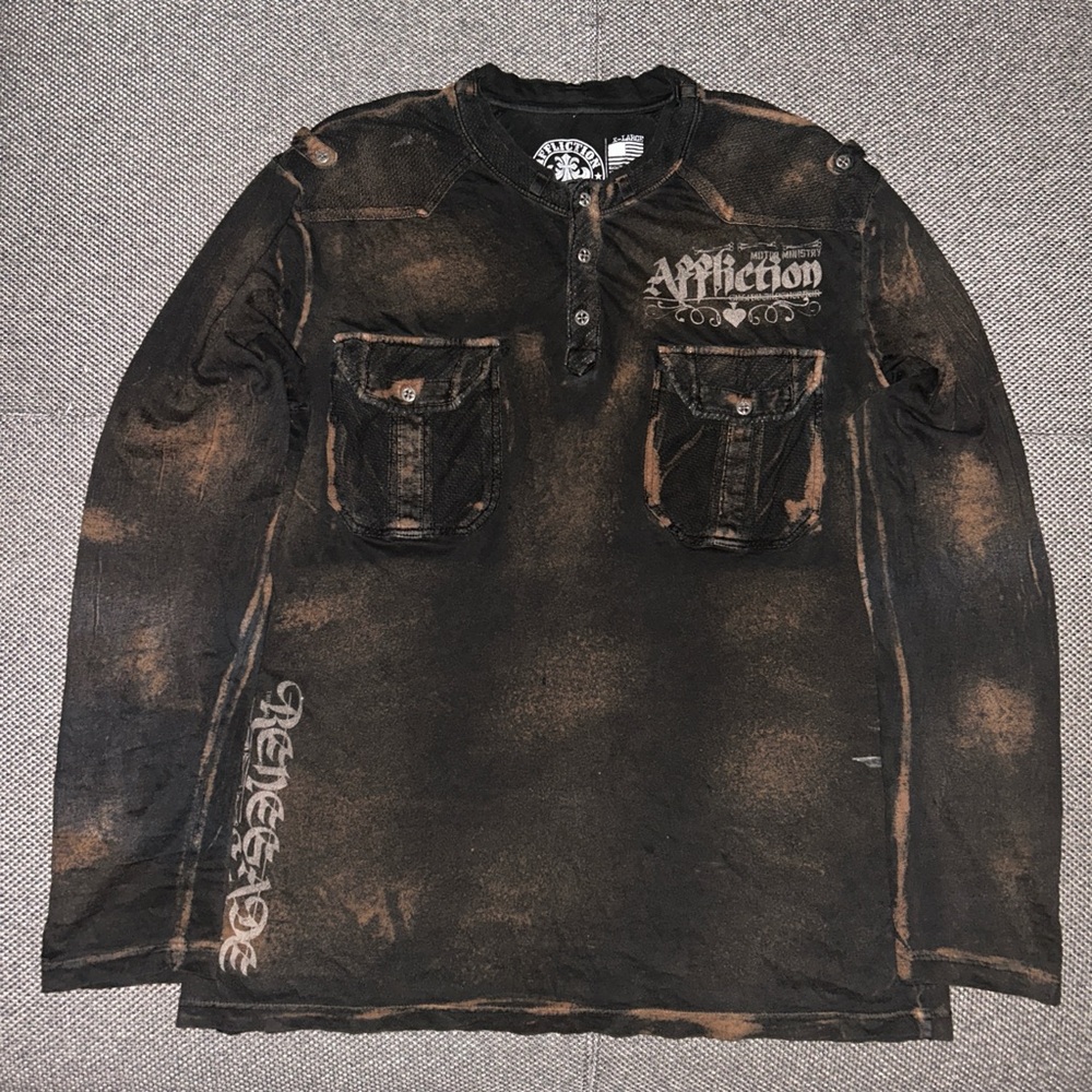 Rare Y2K Affliction Black Graphic Long Sleeve Grunge Shirt - Picture 3 of 6